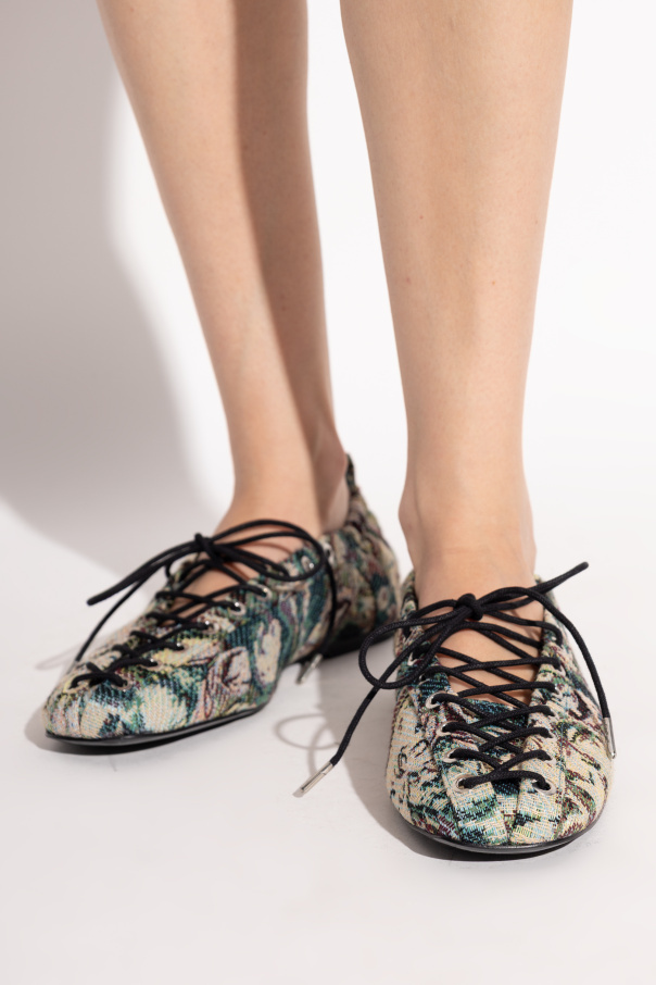 Ganni Lace-up Ballet Flats In Multi