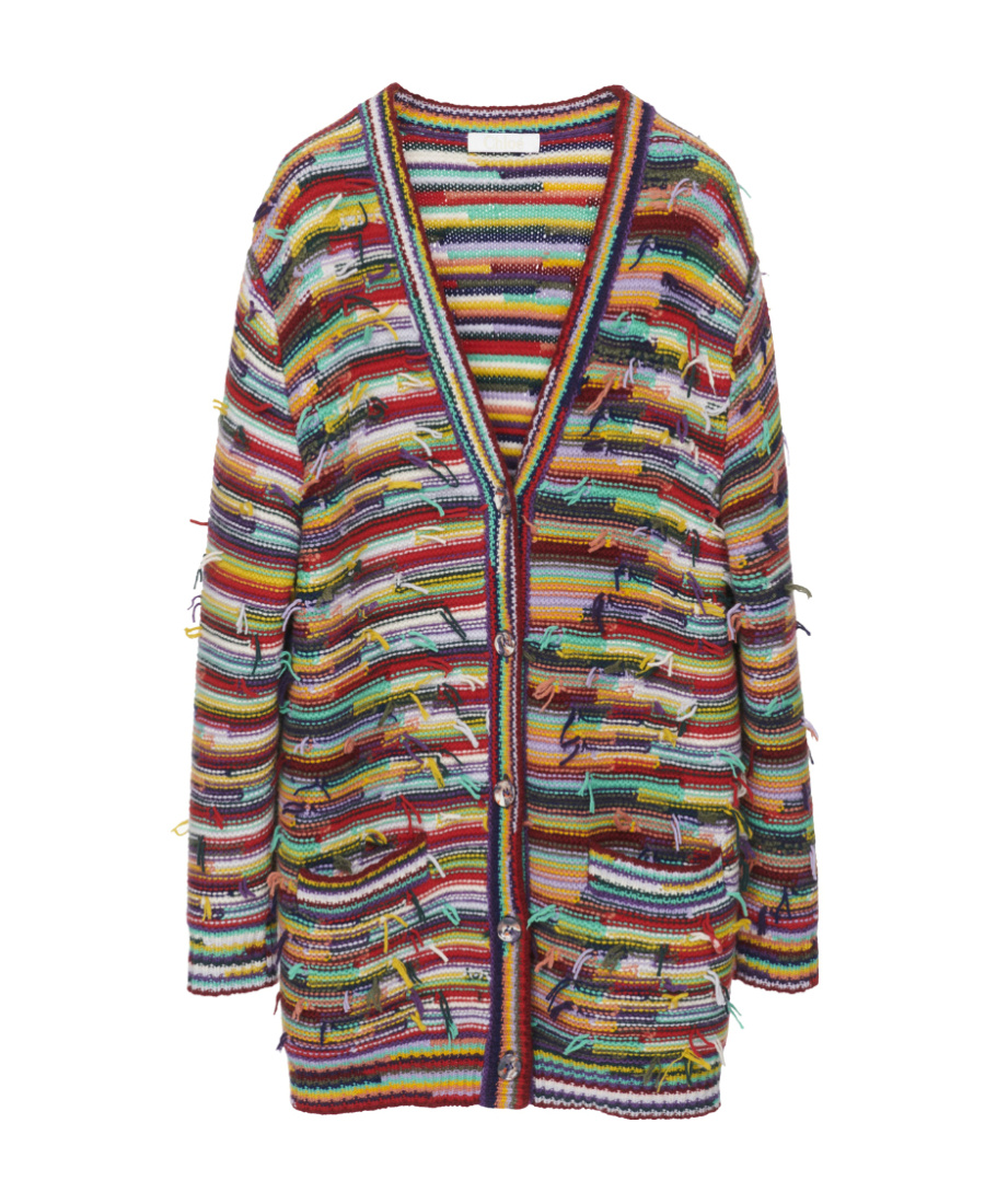 Chloé Striped Distressed Cardigan