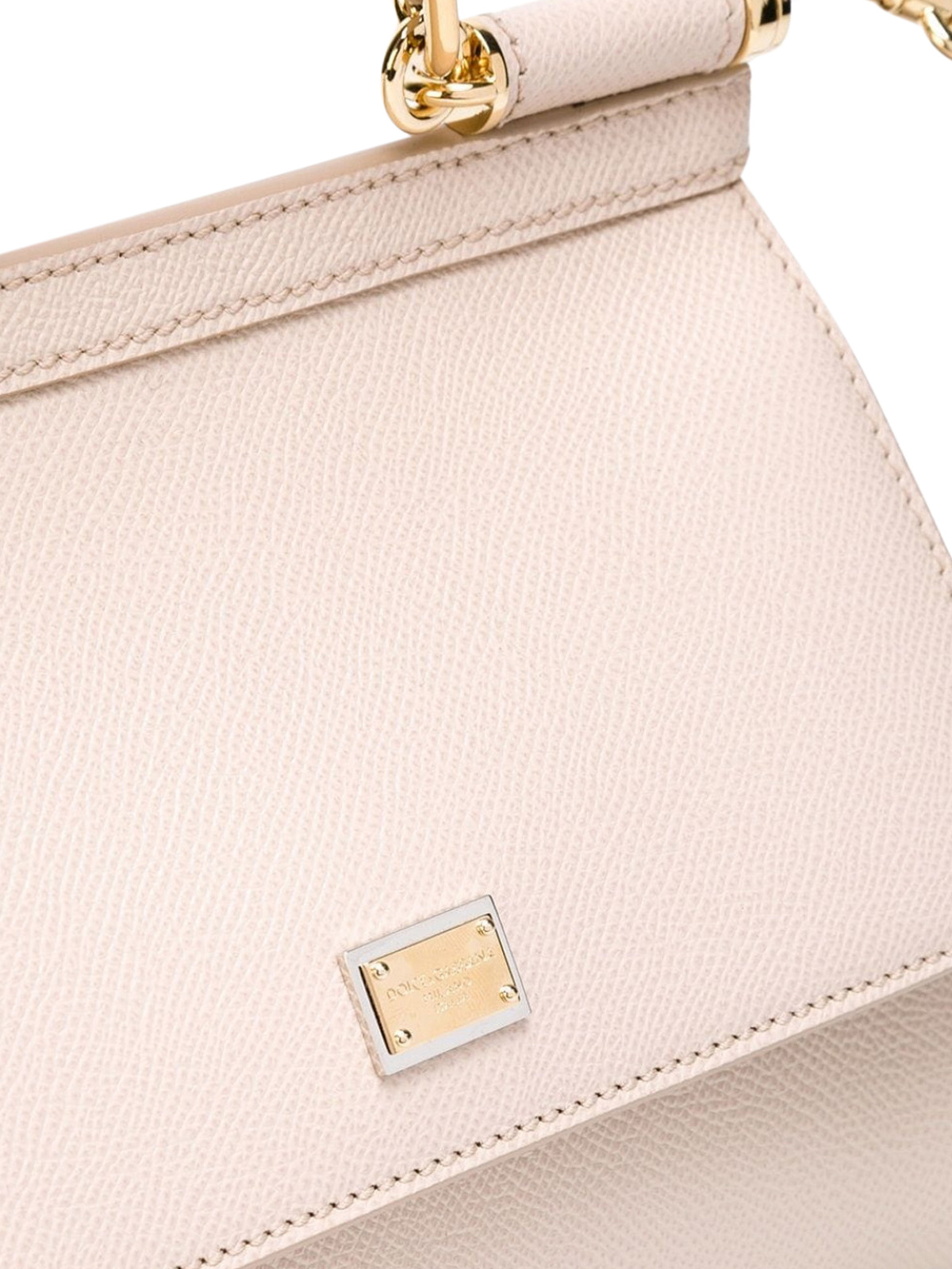 Dolce & Gabbana Small Sicily Leather Tote Bag In Nude