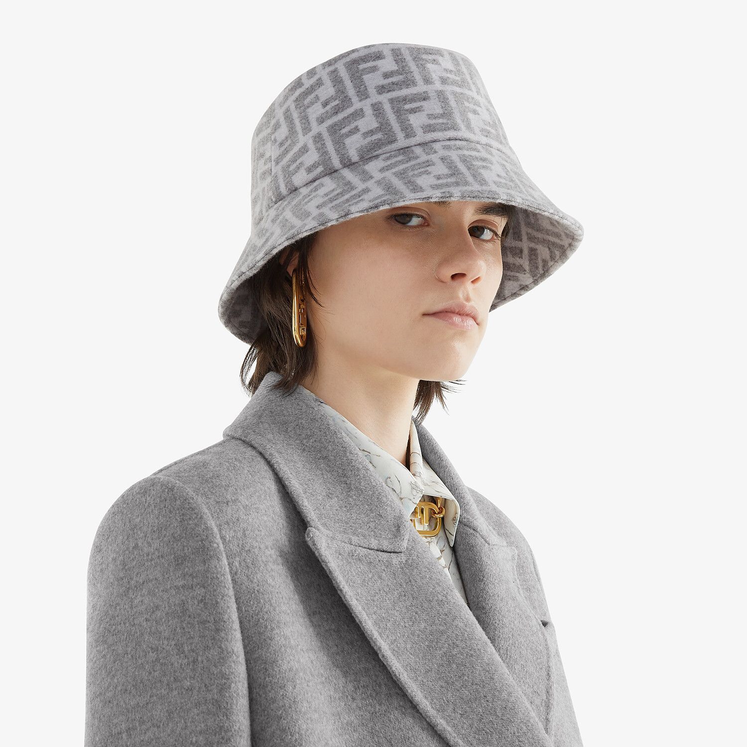 Fendi Ff Monogram-print Bucket Hat In Gray