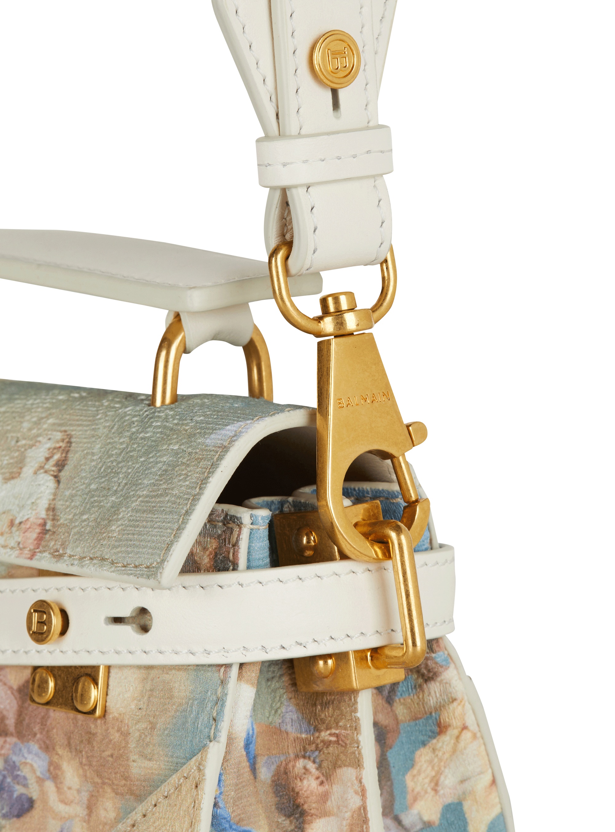 Balmain B-buzz 19 Bag In Sky Print Canvas With Leather Details In Nude