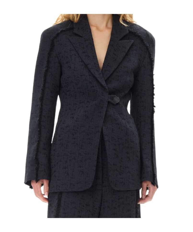 Ganni Tweed Single-breasted Blazer In Black