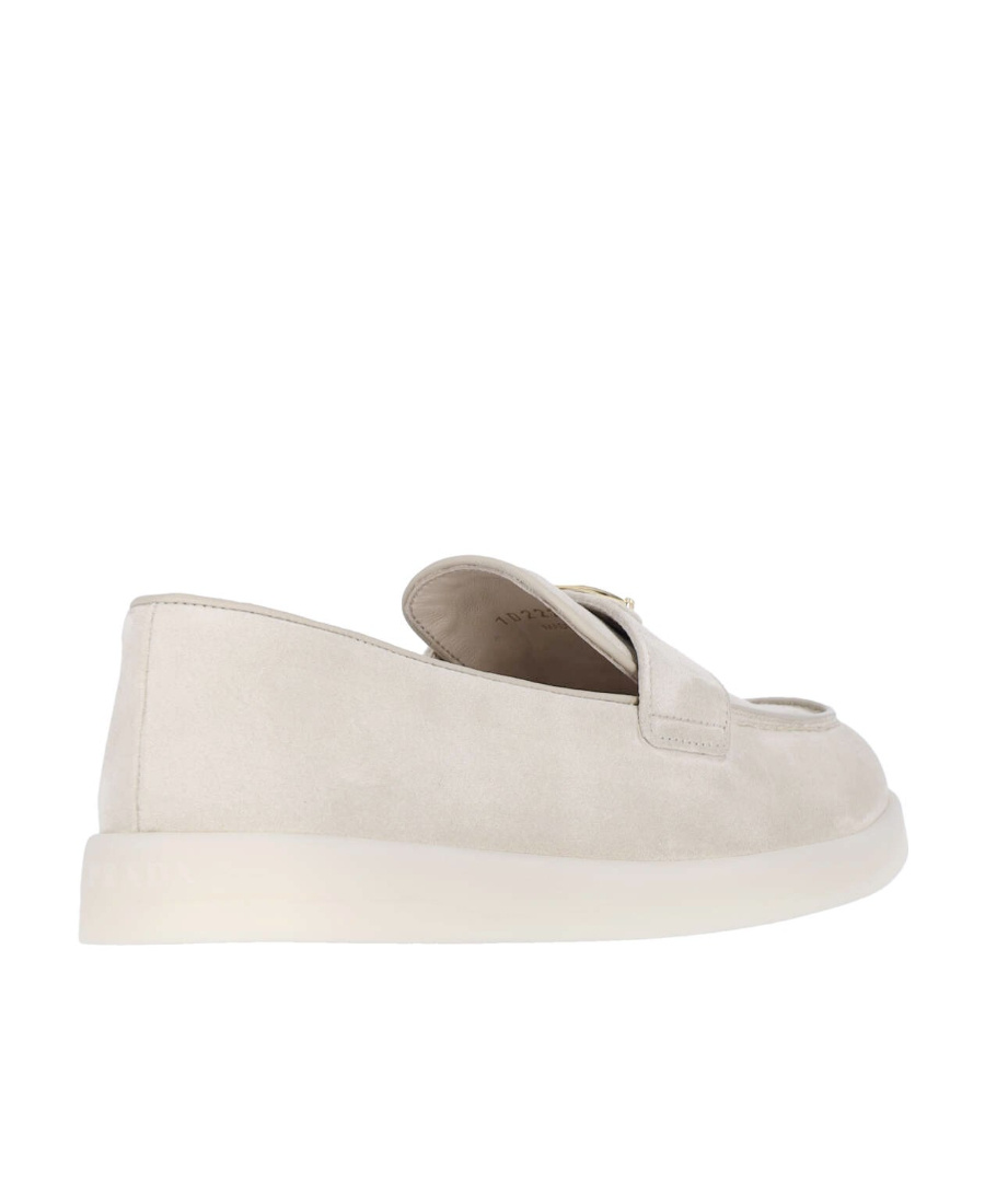 Prada Triangle-logo Suede Loafers In Nude