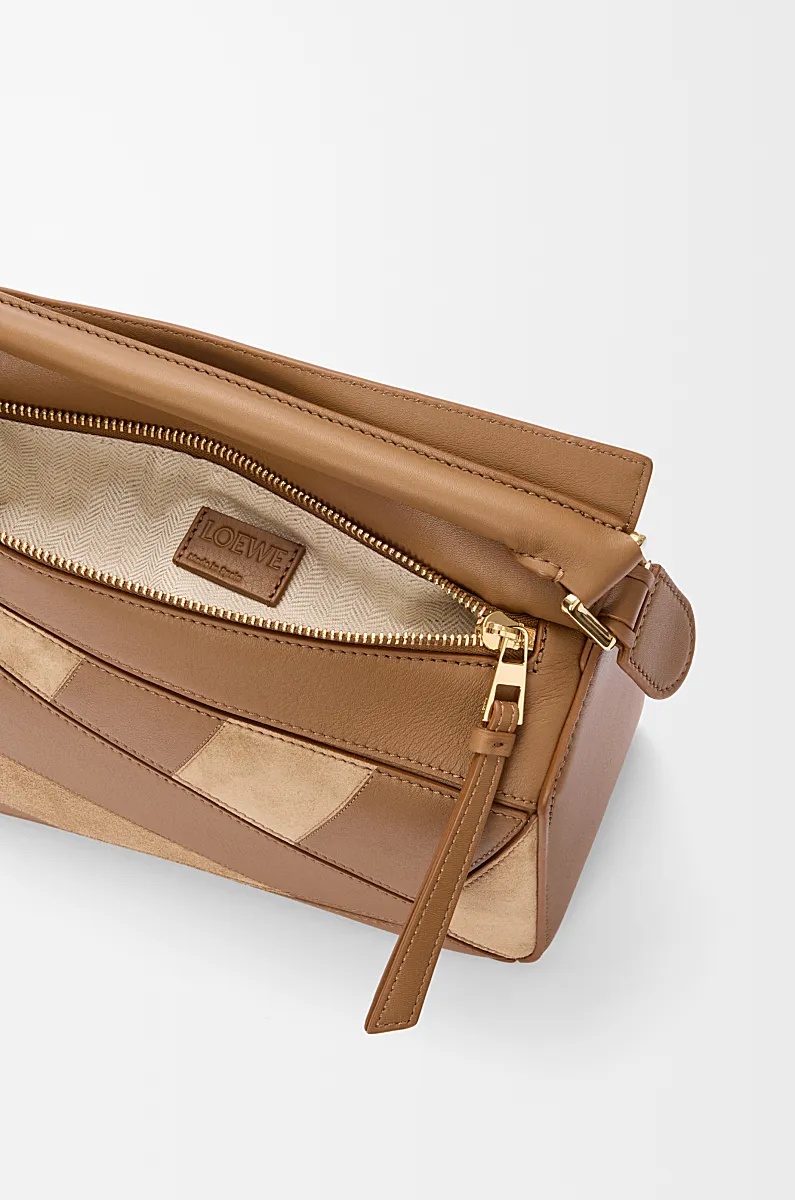 Loewe Womens Oak Puzzle Stripes Small Leather Top-handle Bag In Brown