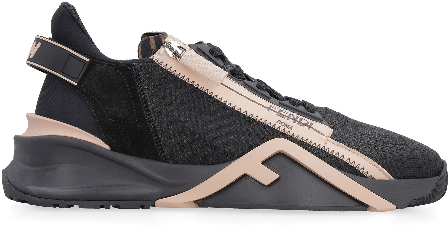 Shop Fendi Black Nylon And Suede Low-tops