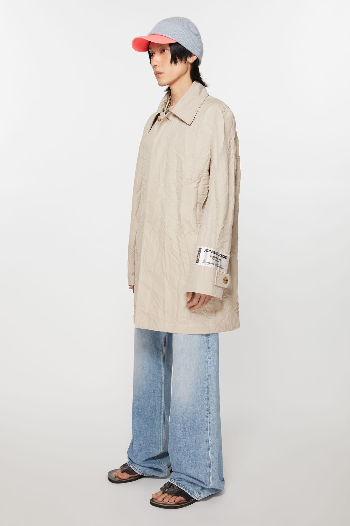 Shop Acne Studios Single-breasted Crinkled Coat In Nude