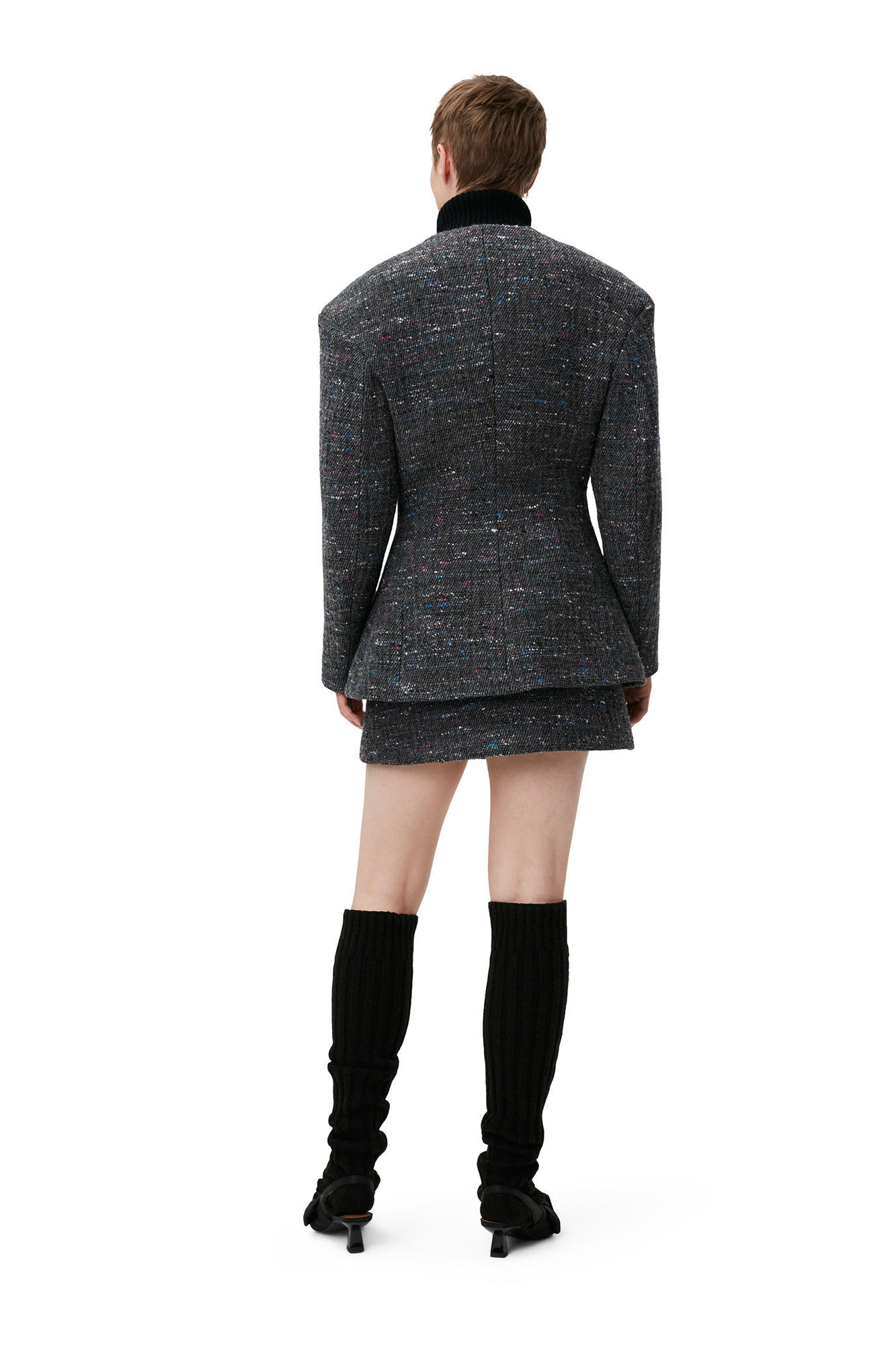 Ganni Tweed Wrap Mini Skirt In Black