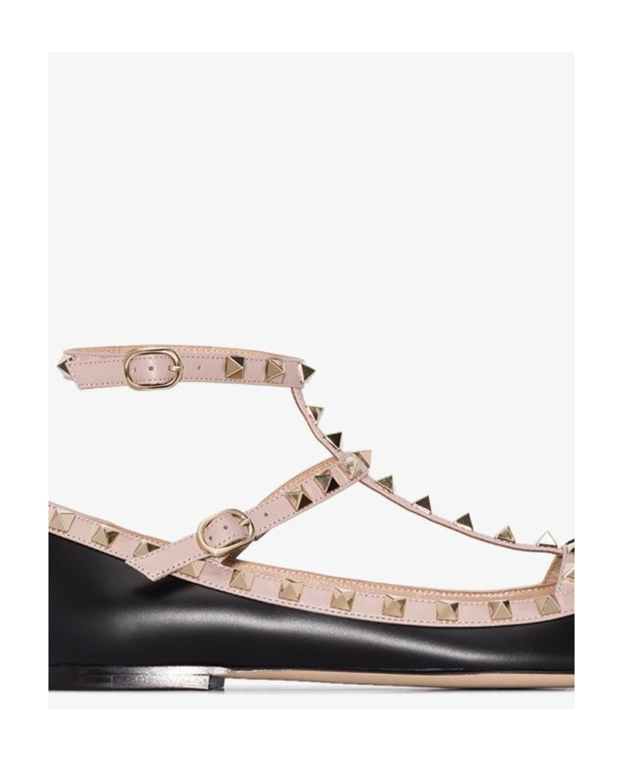 Valentino Rockstud Leather Flat Ballerina Shoes In Multicolor