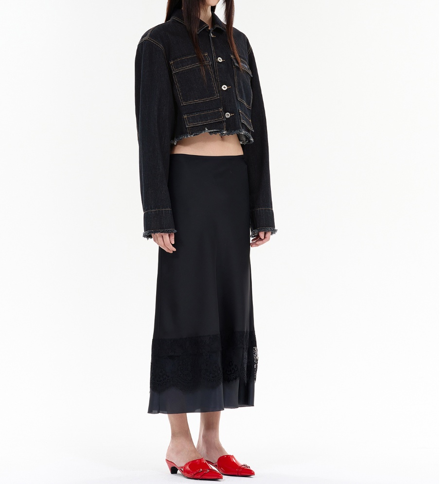 We11 Done Navy Cropped Denim Jacket In Blue