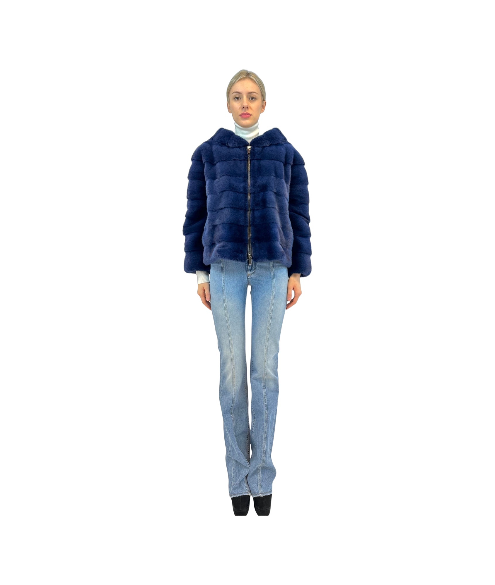 Liska Hooded Fur In Blue