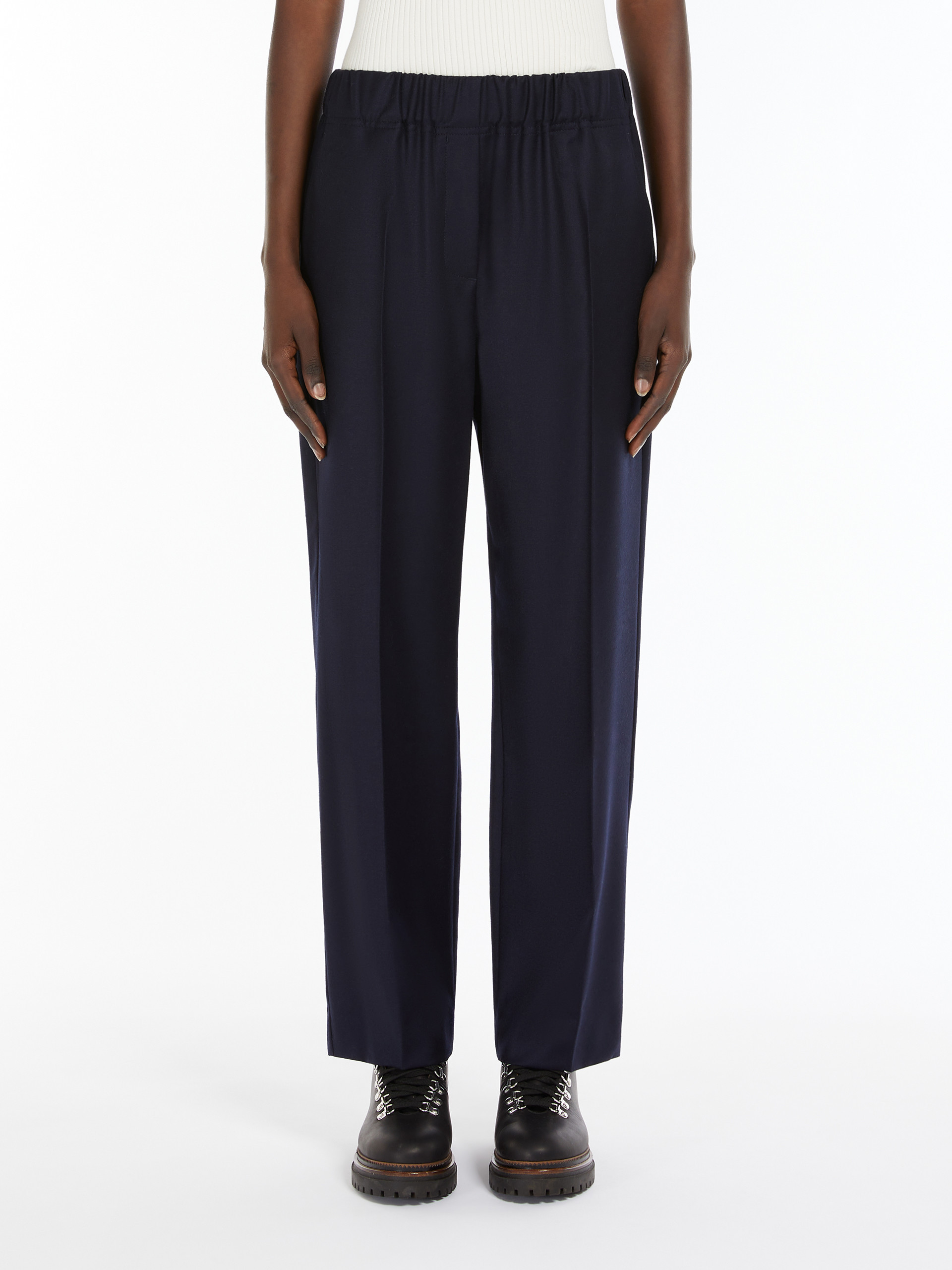 Weekend Max Mara Elastic Waist Flannel Trousers In Black