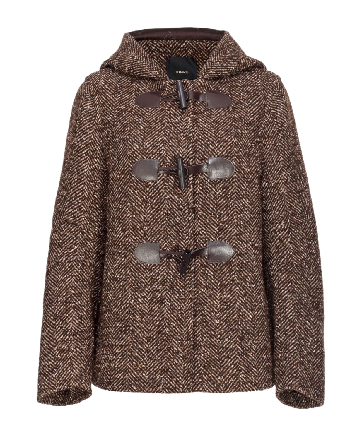 Pinko Herringbone-pattern Hooded Jacket In Brown