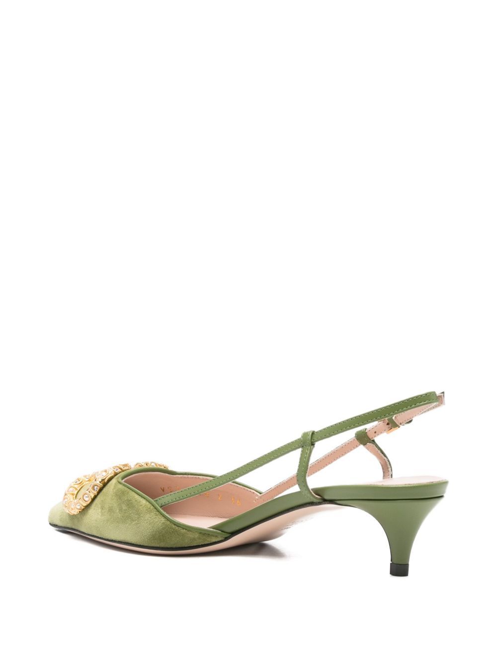 Valentino Signature Velvet Slingback Pumps Embellished Buckle In Green