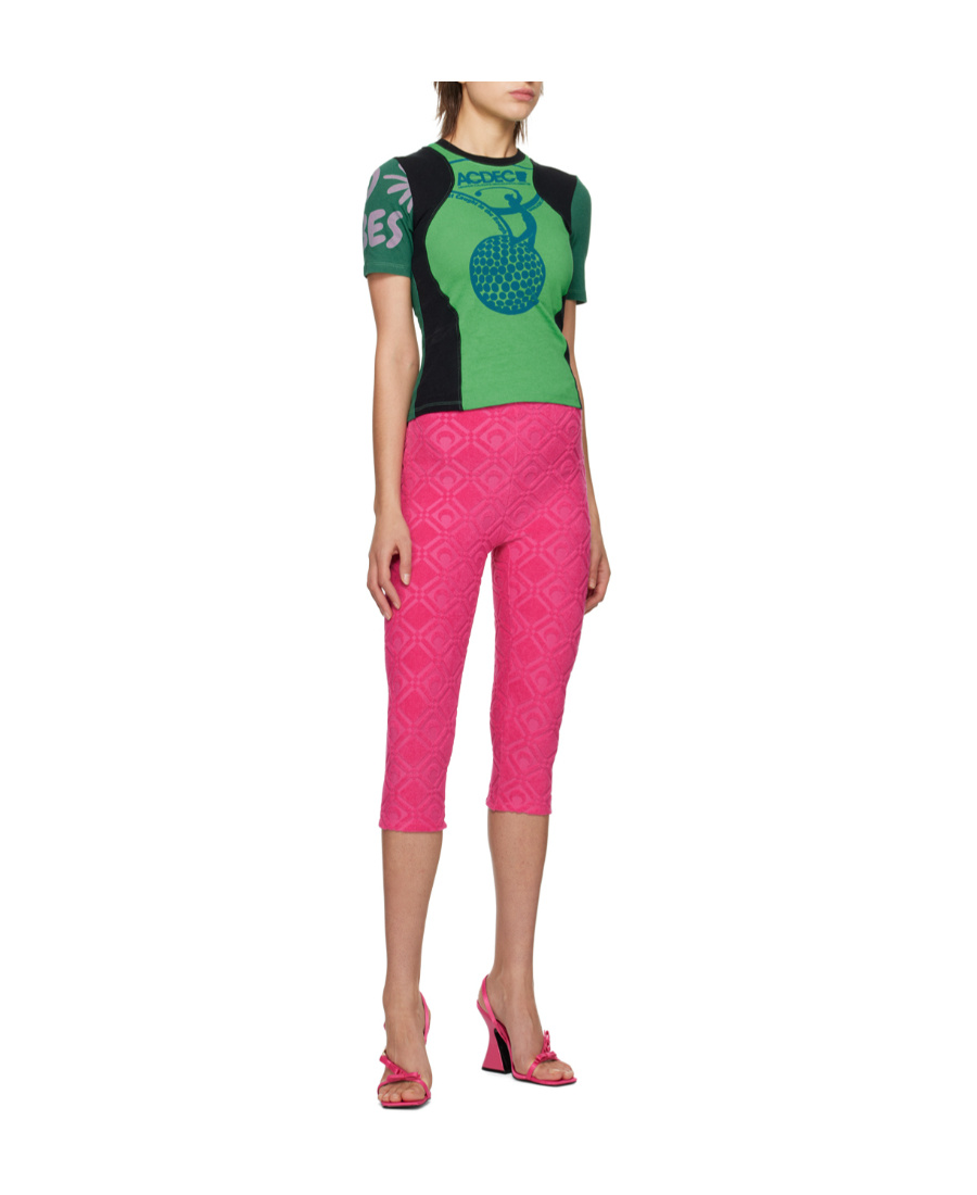 Shop Marine Serre Moon Diamant-jacquard Cropped Leggings In Pink