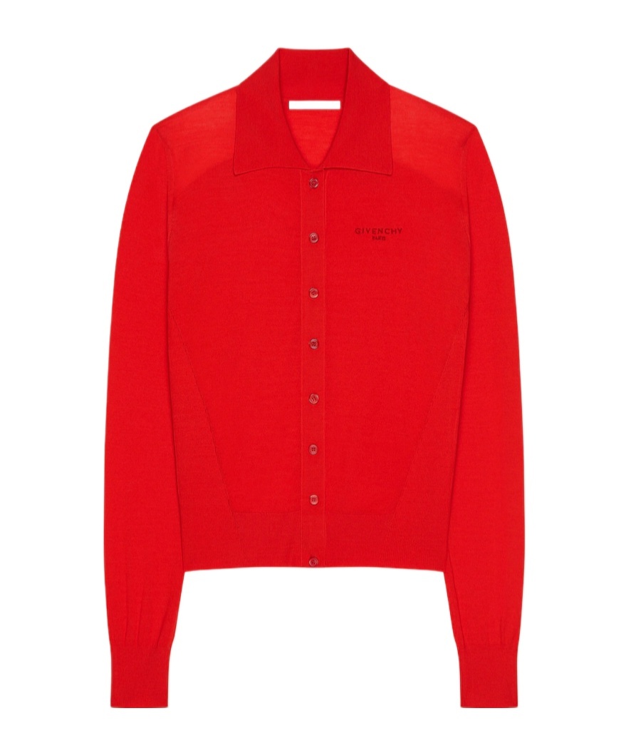 Givenchy Polo Cardigan In Second Skin Effect Knit In Red