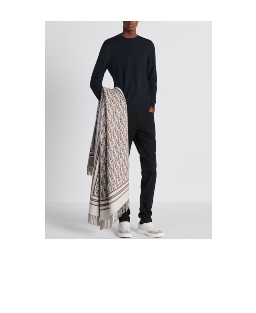 Dior Logo Pattern Wool And Cashmere Shawl In Gray