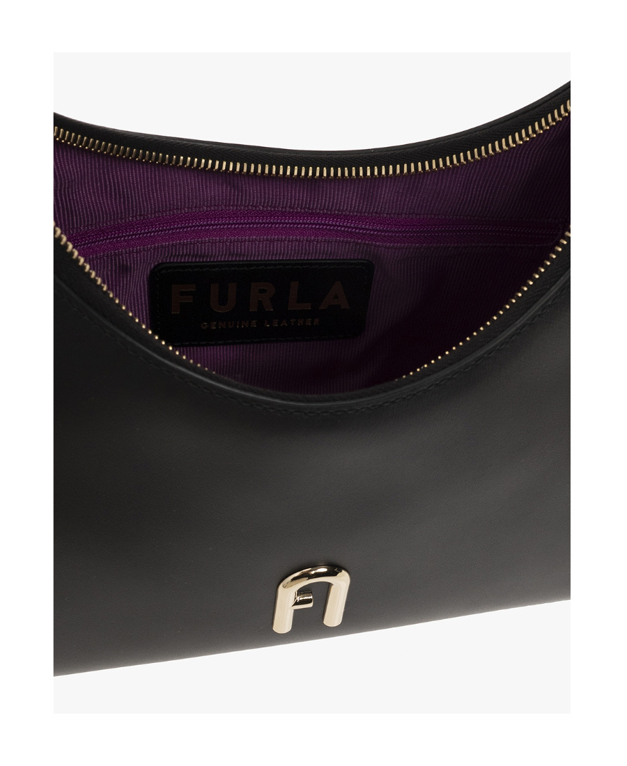 Furla Logo-plaque Leather Shoulder Bag In Black