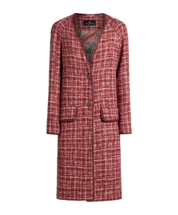 Etro Checked Cotton And Wool-blend Coat In Burgundy