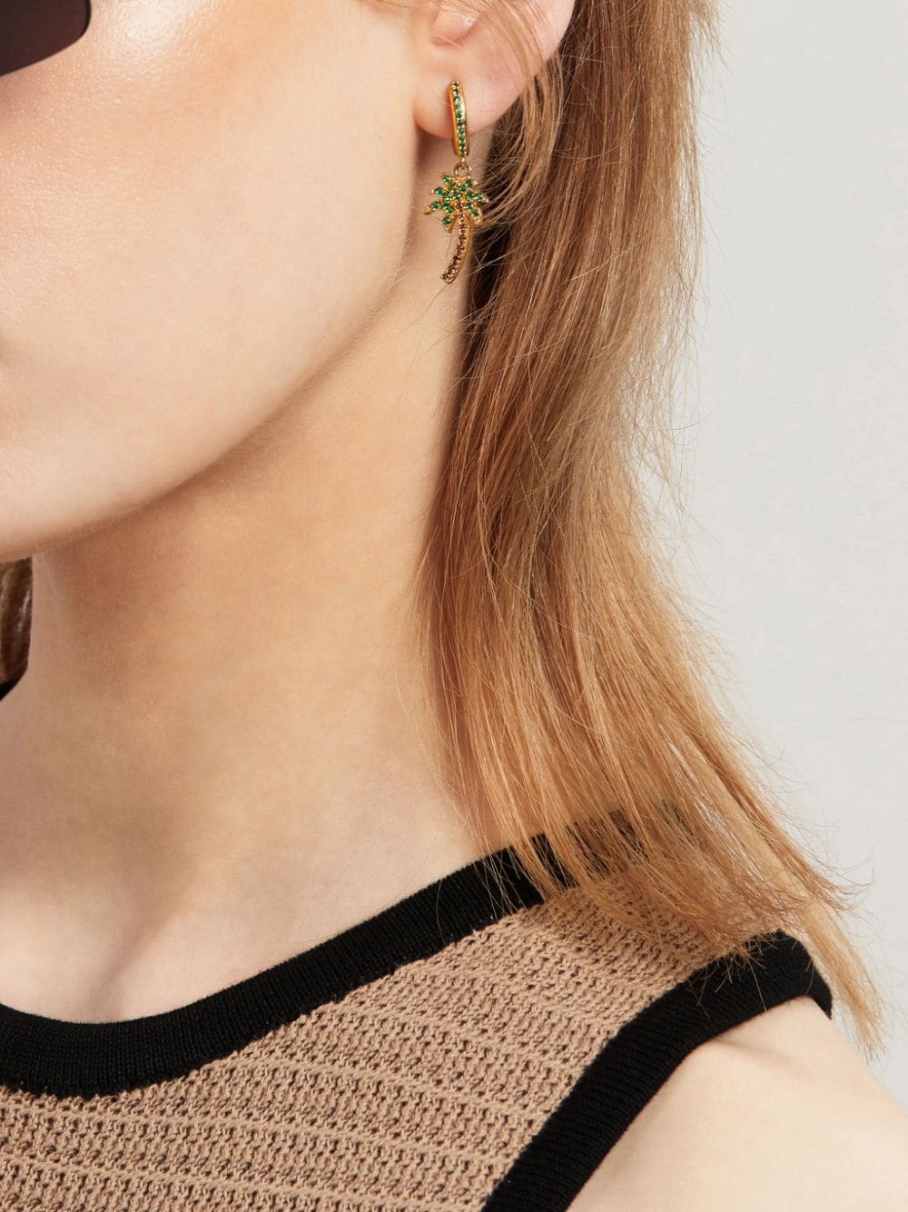 Palm Angels Hoop Earrings With Rhinestones And Palm Shaped Pendant In Yellow