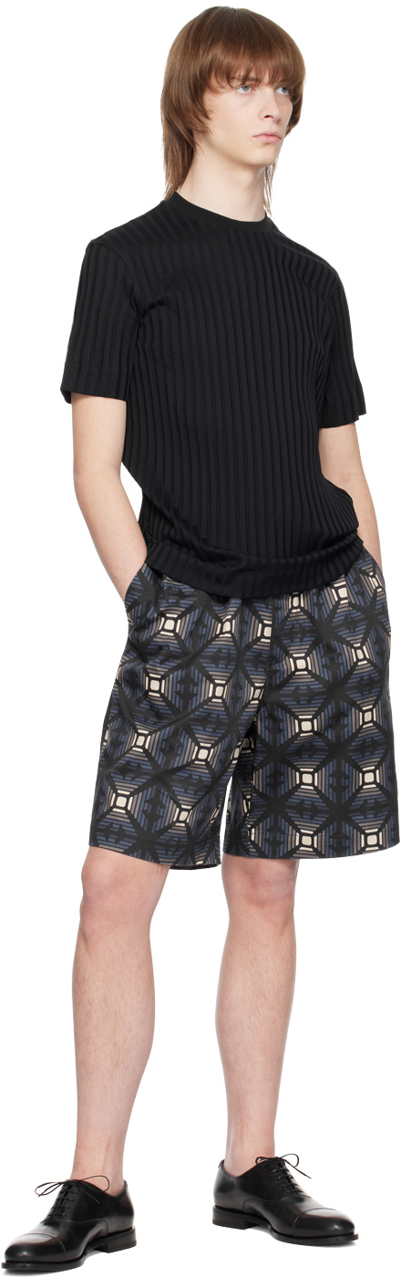 Emporio Armani Geometric-print Drawstring Bermudas In Black