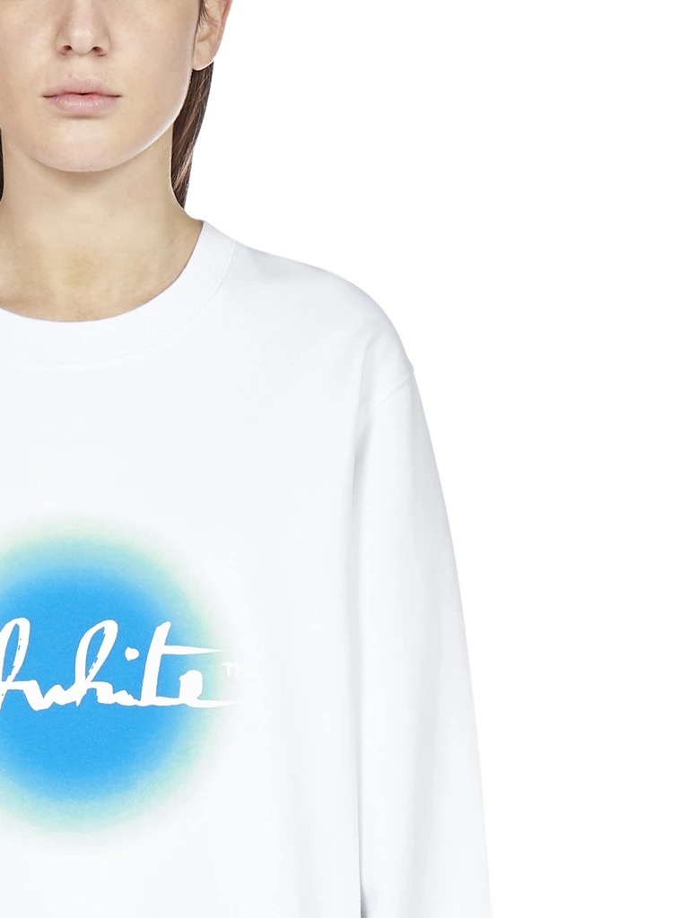 Off-white Round Collar Long Sleeve Sweater In White