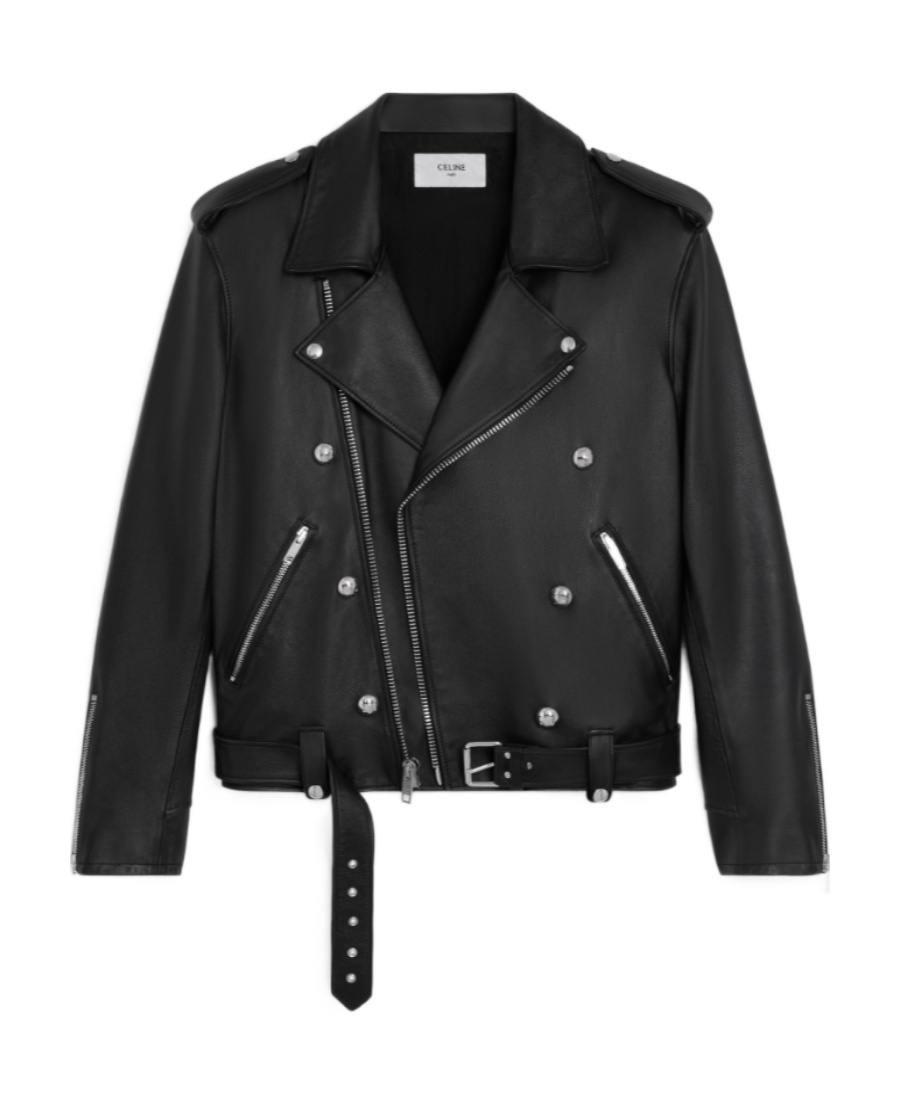 Celine Long-sleeved Leather Jacket In Black