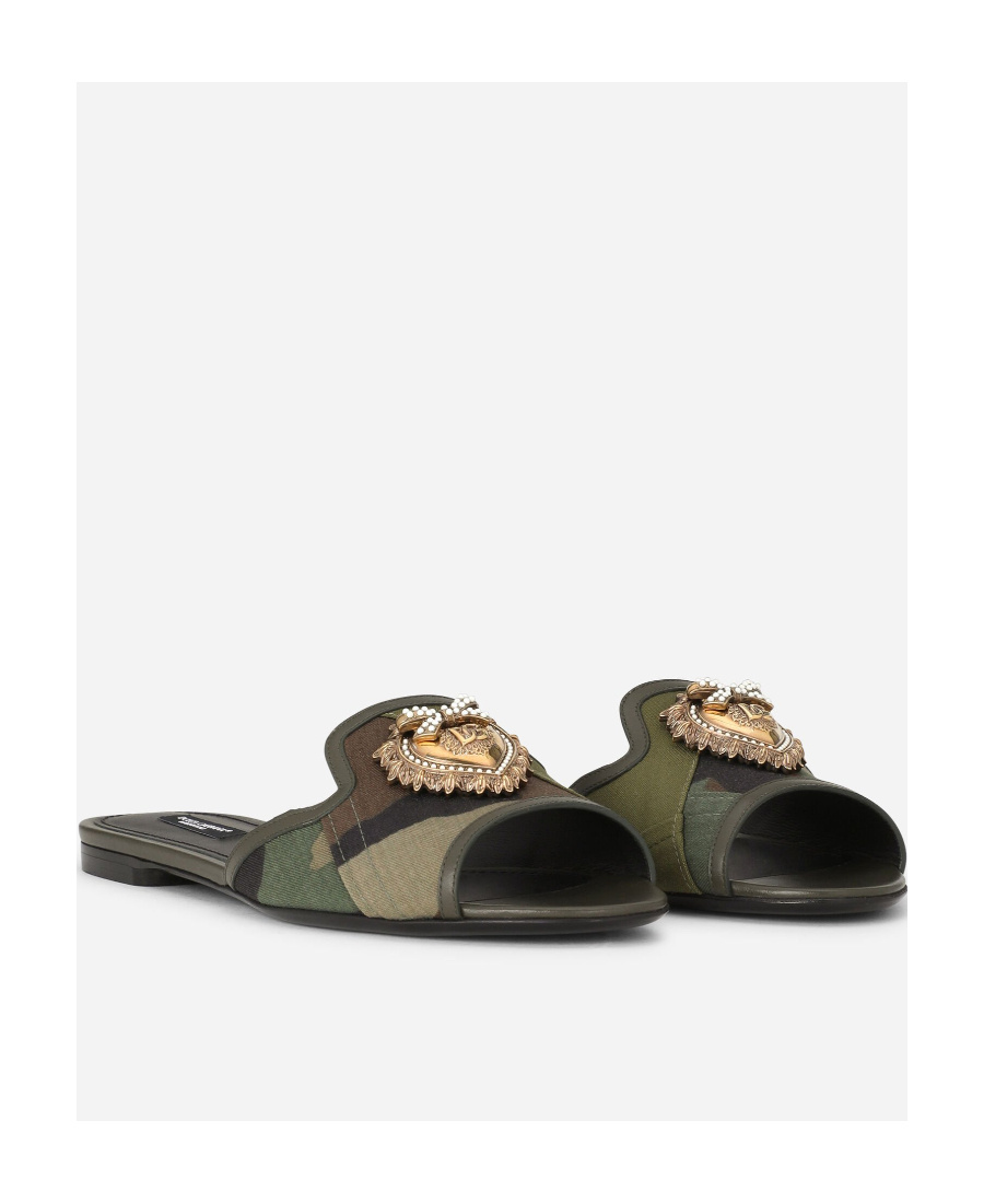 Dolce & Gabbana Women's Bianca Camouflage Gabardine Slides In Black