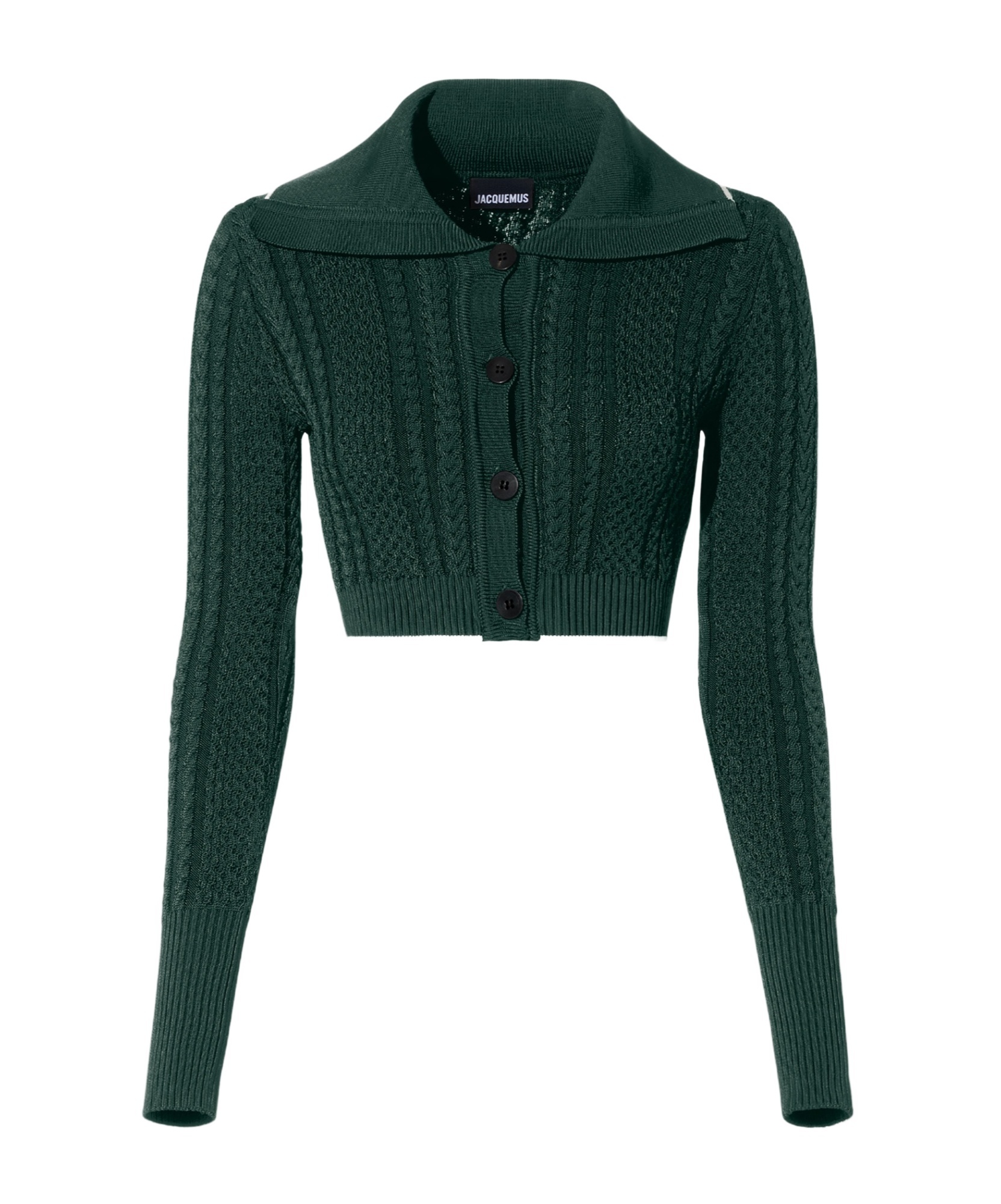 Jacquemus Bela Knitted Cropped Cardigan In Green
