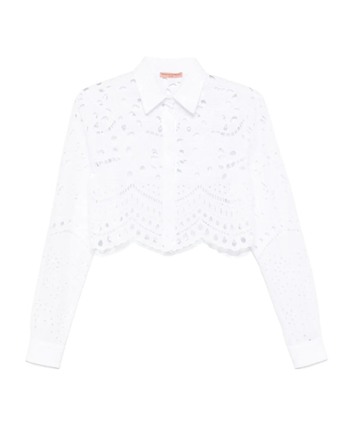 Ermanno Scervino Lace Long-sleeve Cropped Shirt With Scalloped Hem In Bright White