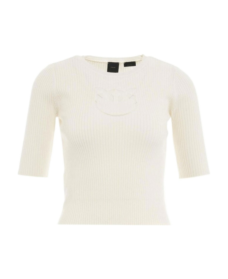 Pinko Knitted T-shirt With Sheer Logo In White
