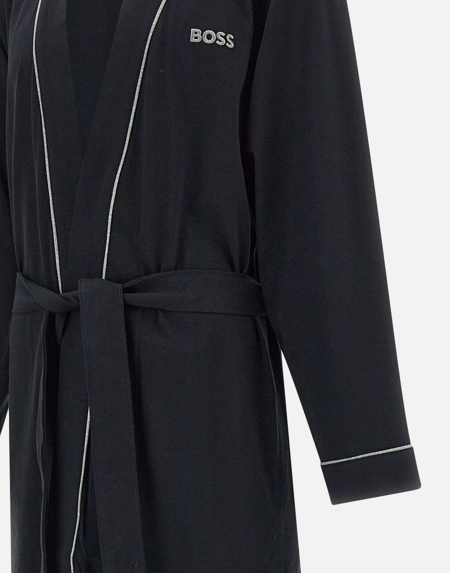 Shop Hugo Boss Embroidered-logo Lounge Robe In Black