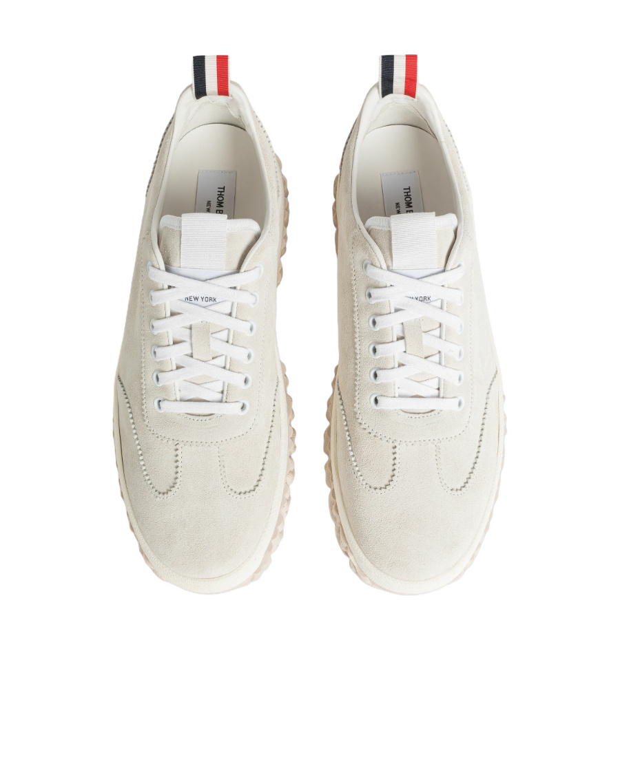 Thom Browne Grosgrain-loop Trim Lace-up Sneakers In White