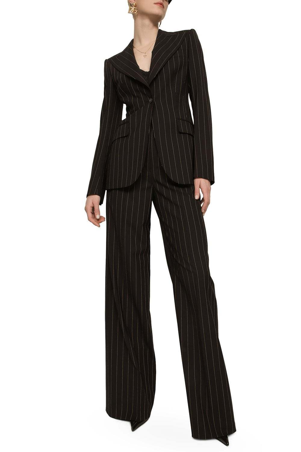 Dolce & Gabbana Pinstripe-print Wide-leg Trousers In Black