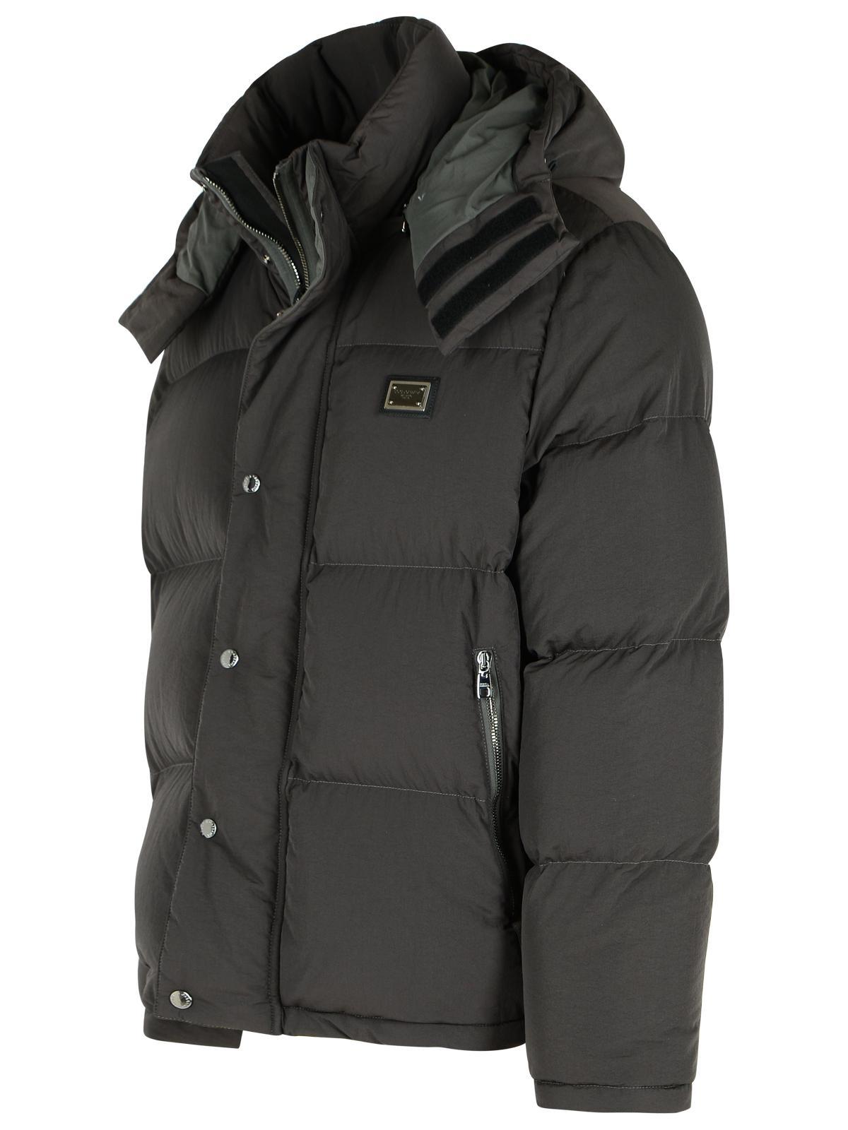 Dolce & Gabbana Padded High Collar Hooded Jacket With Zip Pockets In Black