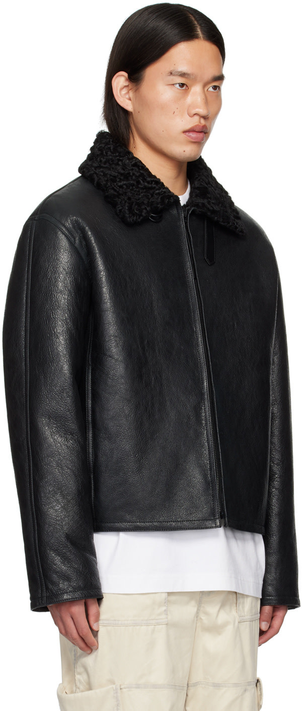 Acne Studios Shearling-collar Leather Jacket In Black