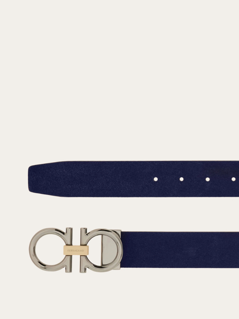 Ferragamo Gancini Suede Buckle Belt In Blue