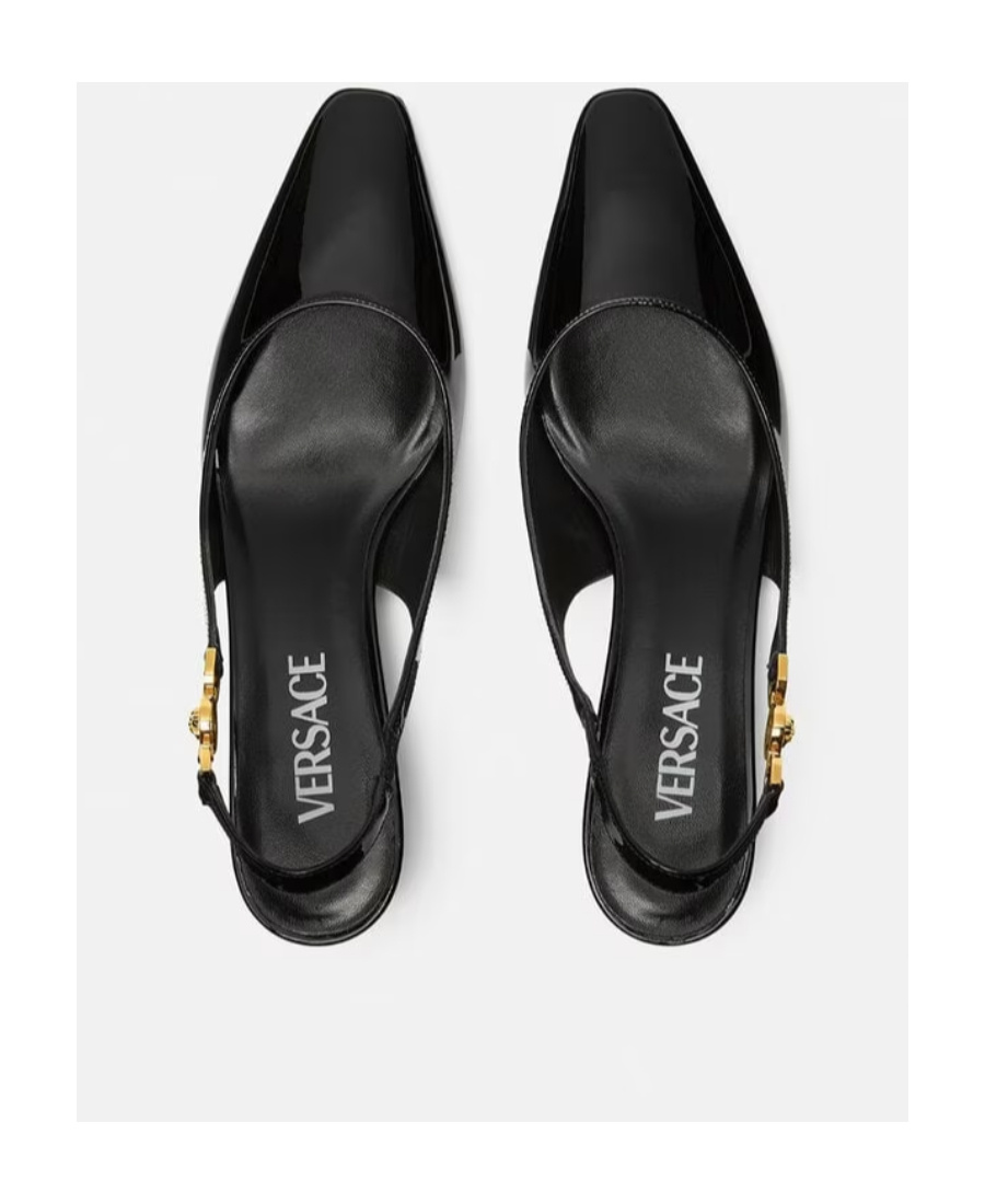Versace Black Leather High Heel Pumps In Black