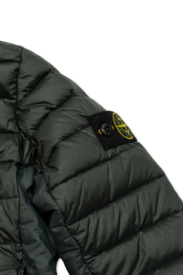 Stone Island Logo-patch Hooded Quilted Jacket In Green