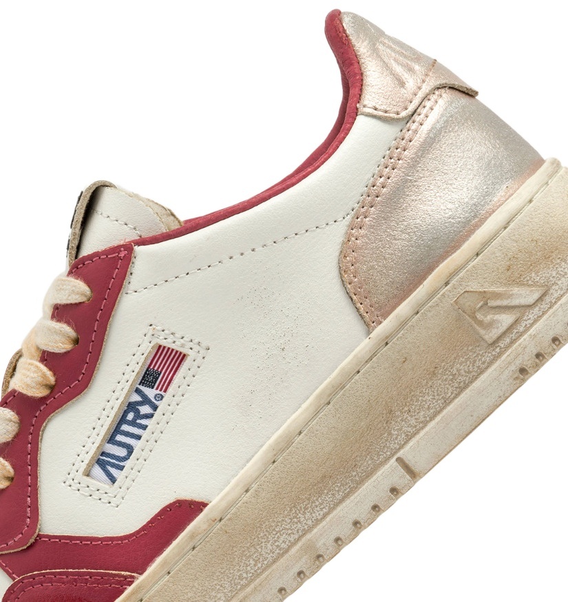 Autry 'super Vintage' Red Sneakers With Logo Patch On The Tongue And Distressed Effect In Nude