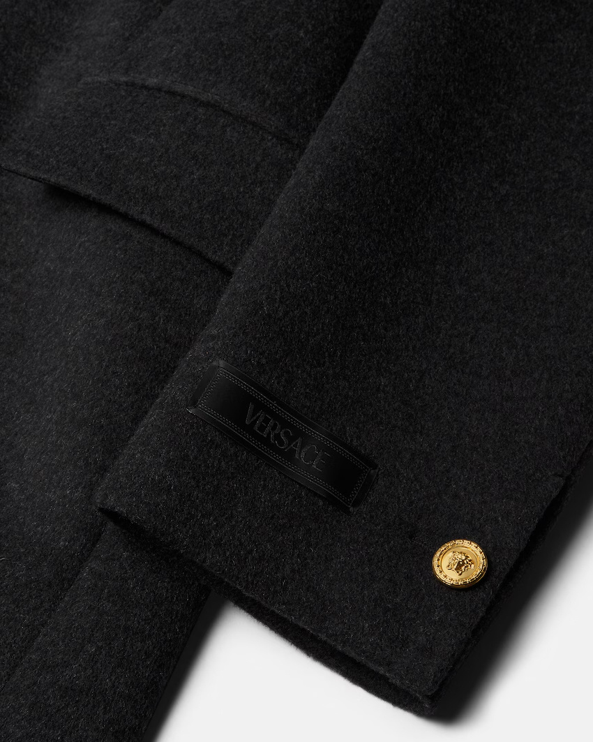 Versace Wool Double-breasted Pea Coat In Black