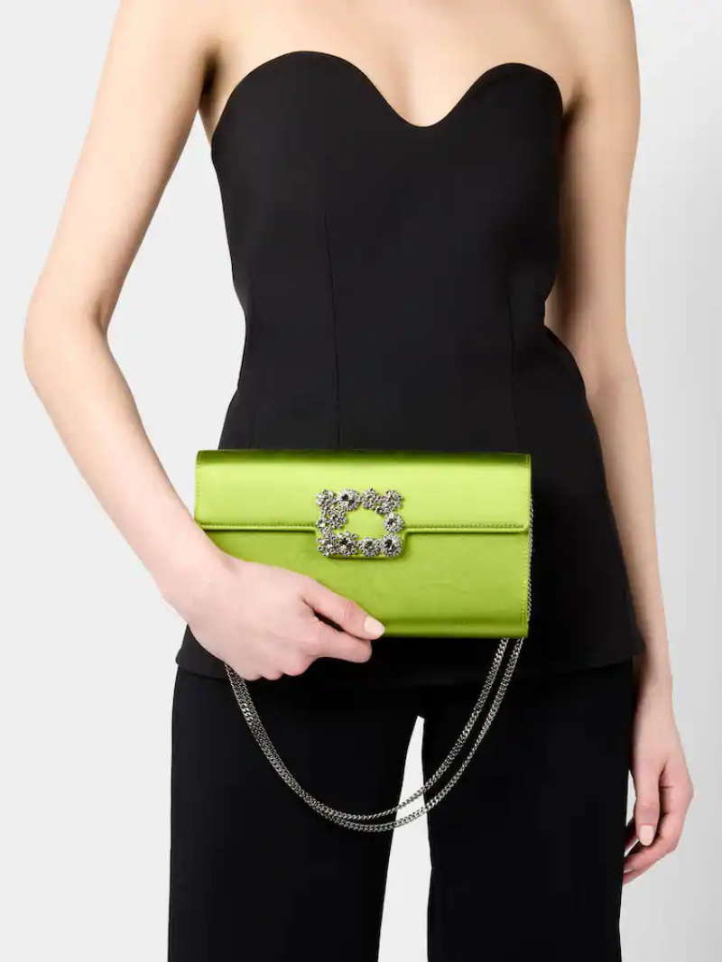 Roger Vivier Efflorescence Clutch In Satin In Green