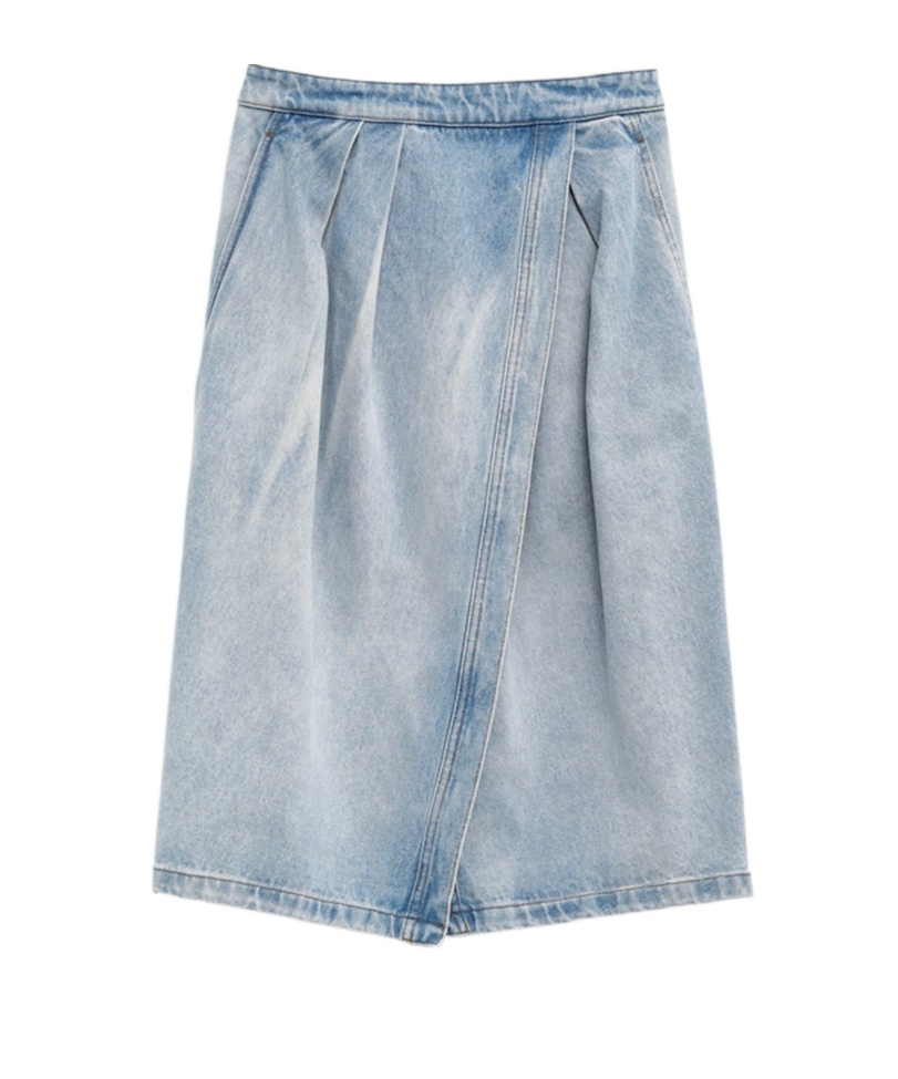 Shop Dries Van Noten Denim Midskirt With Slit Front In Gray