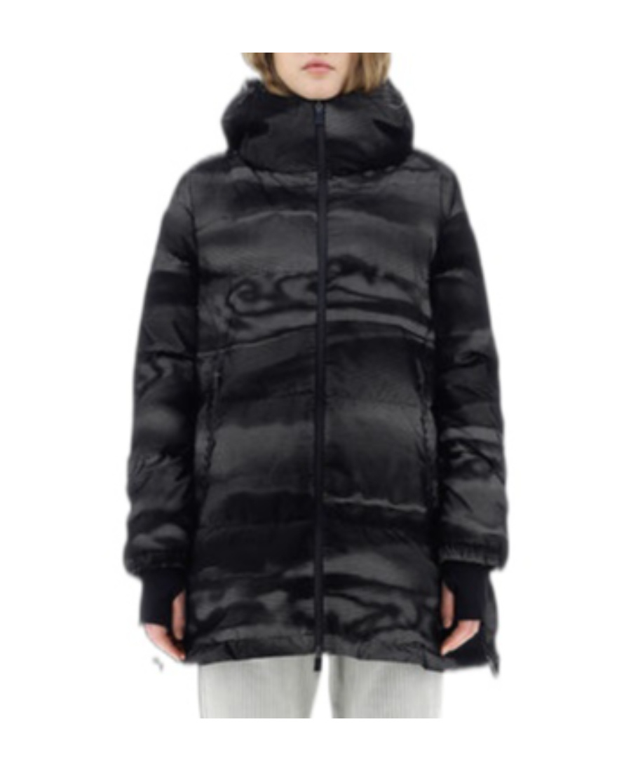 Herno Abstract-patterned Zip-up Coat In Black