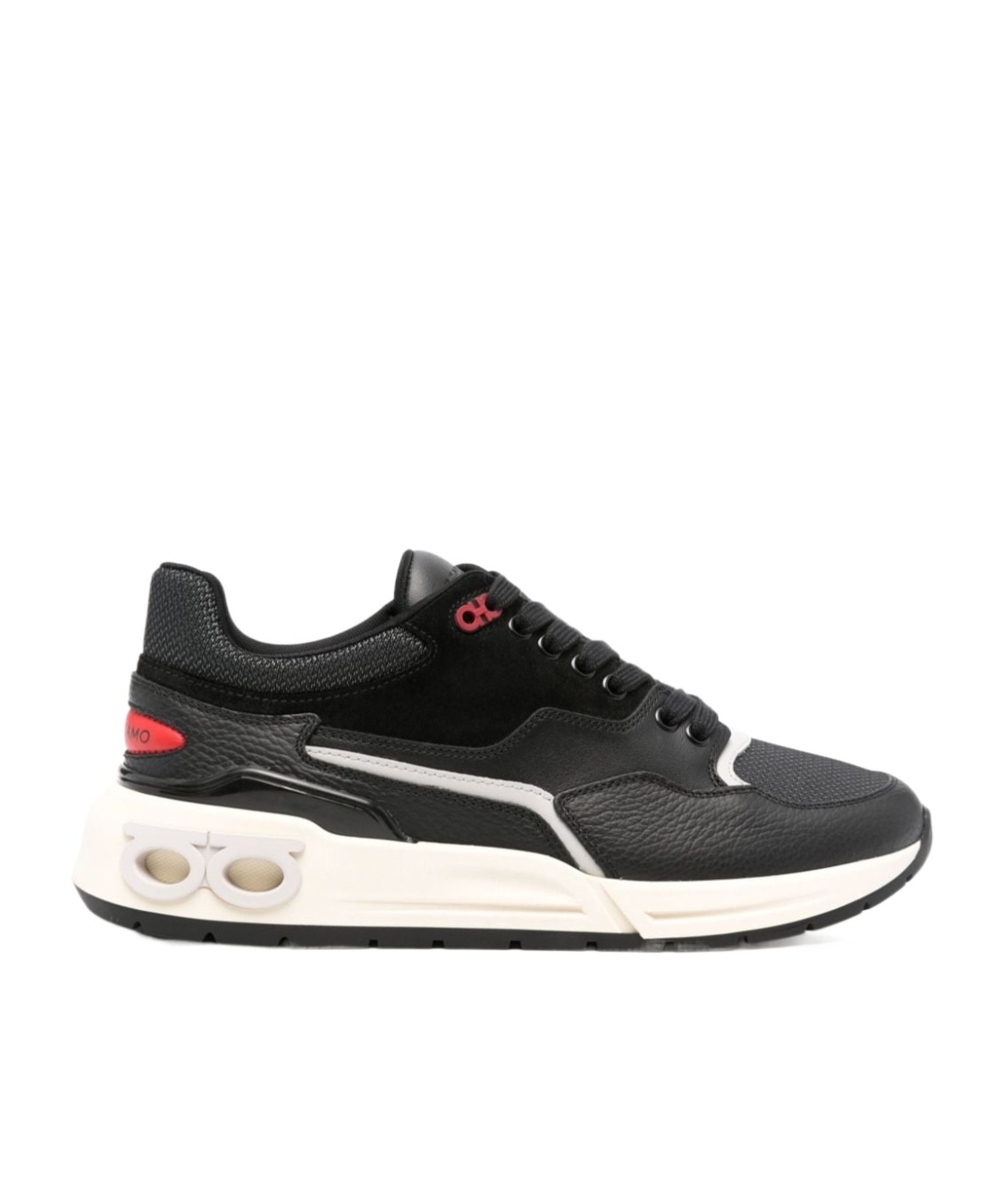 Ferragamo Man Low Cut Sneaker With Gancini Eyelet In Black
