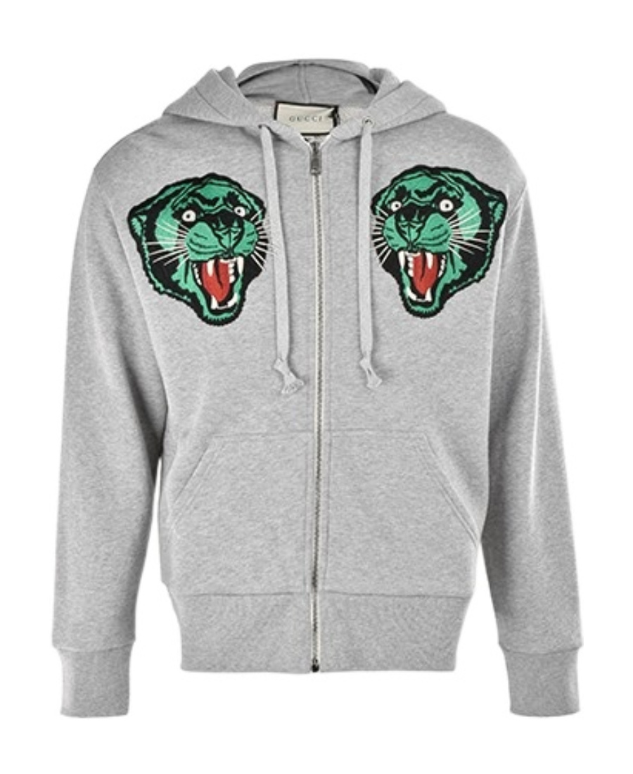 Gucci Hooded Zipper Sweater In Gray
