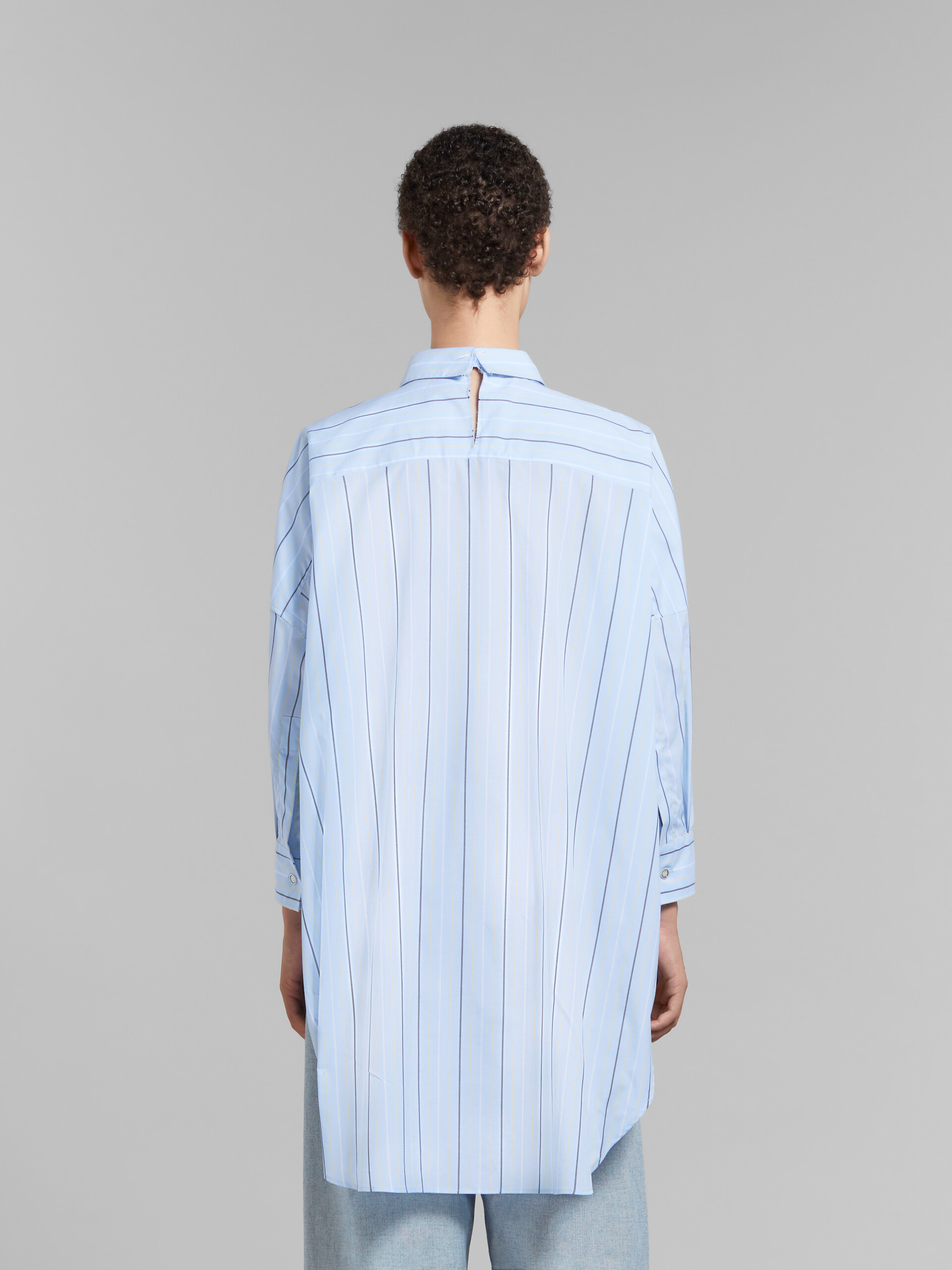 Marni Light Green Striped Bio Cotton Shirt With Low Back In Blue