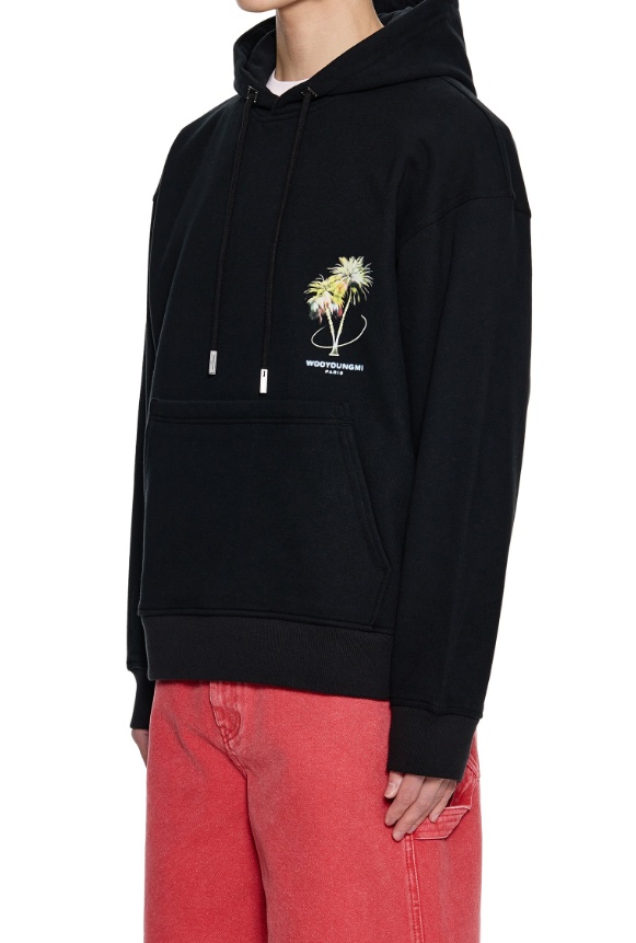 Wooyoungmi Graphic Print Hooded Sweatshirt With Pouch Pocket In Black