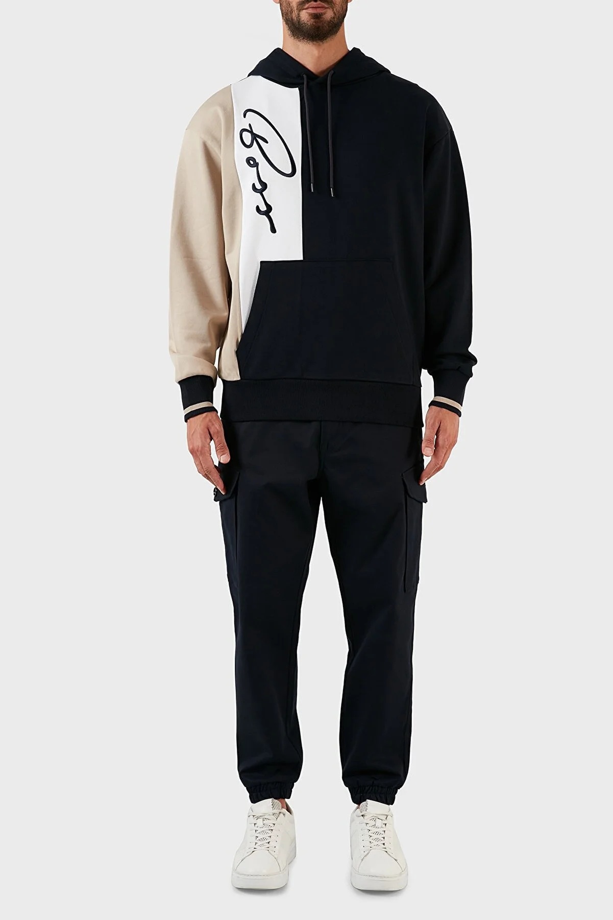 HUGO BOSS SULLIVAN COLOUR-BLOCK COTTON HOODIE