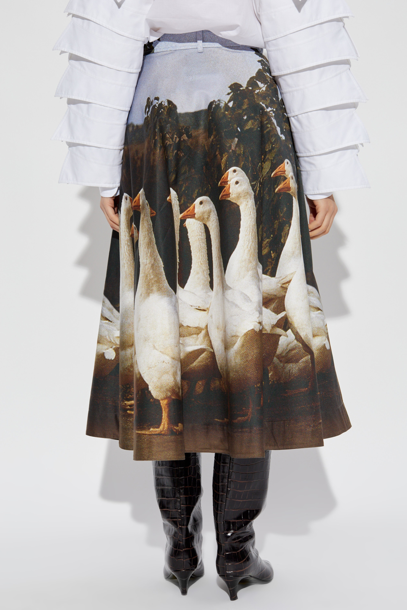 Moschino Printed Goose Midi Skirt In Nude