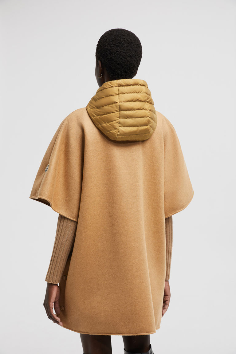 Moncler Hooded Down Cape In Brown